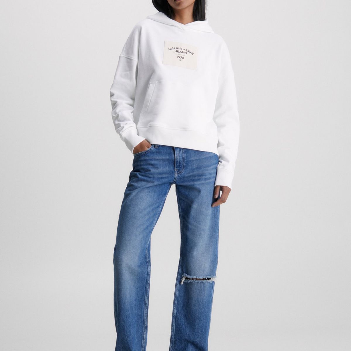 CALVIN KLEIN - Polerón con Gorro Canvas  Blanco Calvin Klein