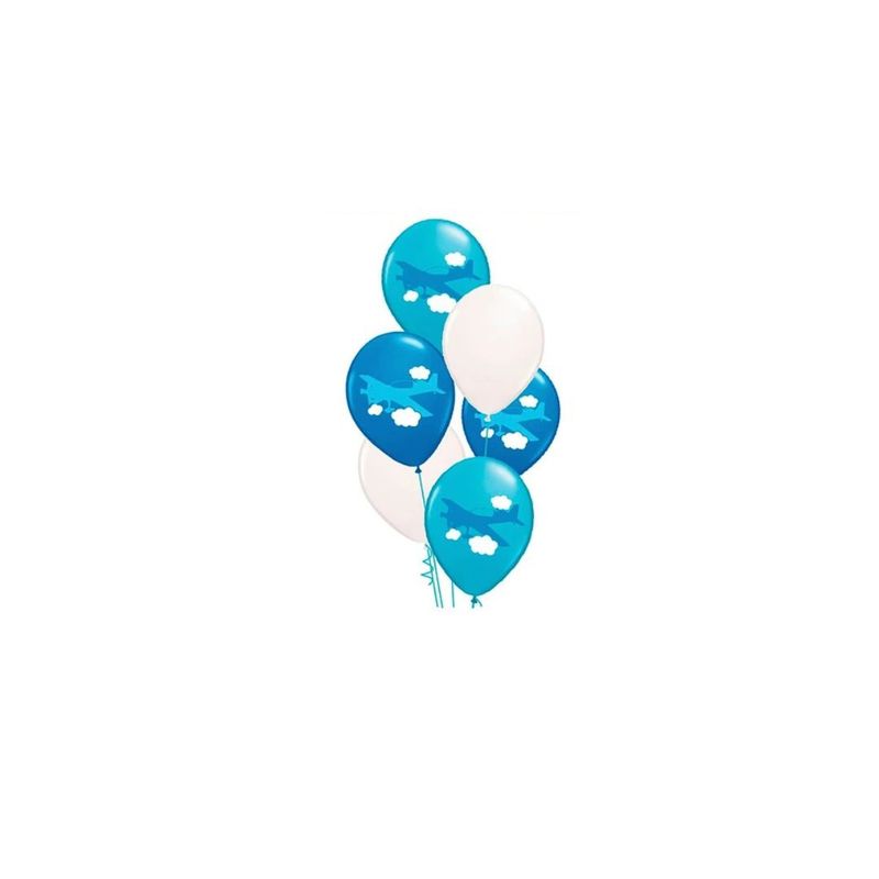 GENERICO - Set De Globos De Latex Avion Azul 6pcs