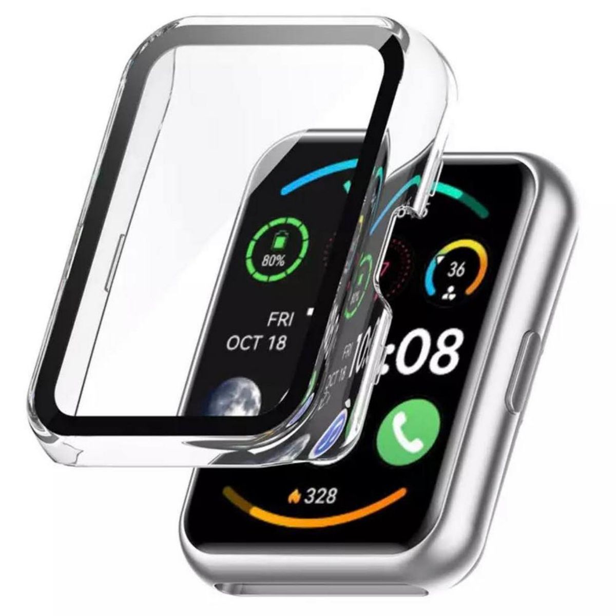 GAOR - Funda De Vidrio Templado y Marco Para Huawei Watch Fit 2 Transparente