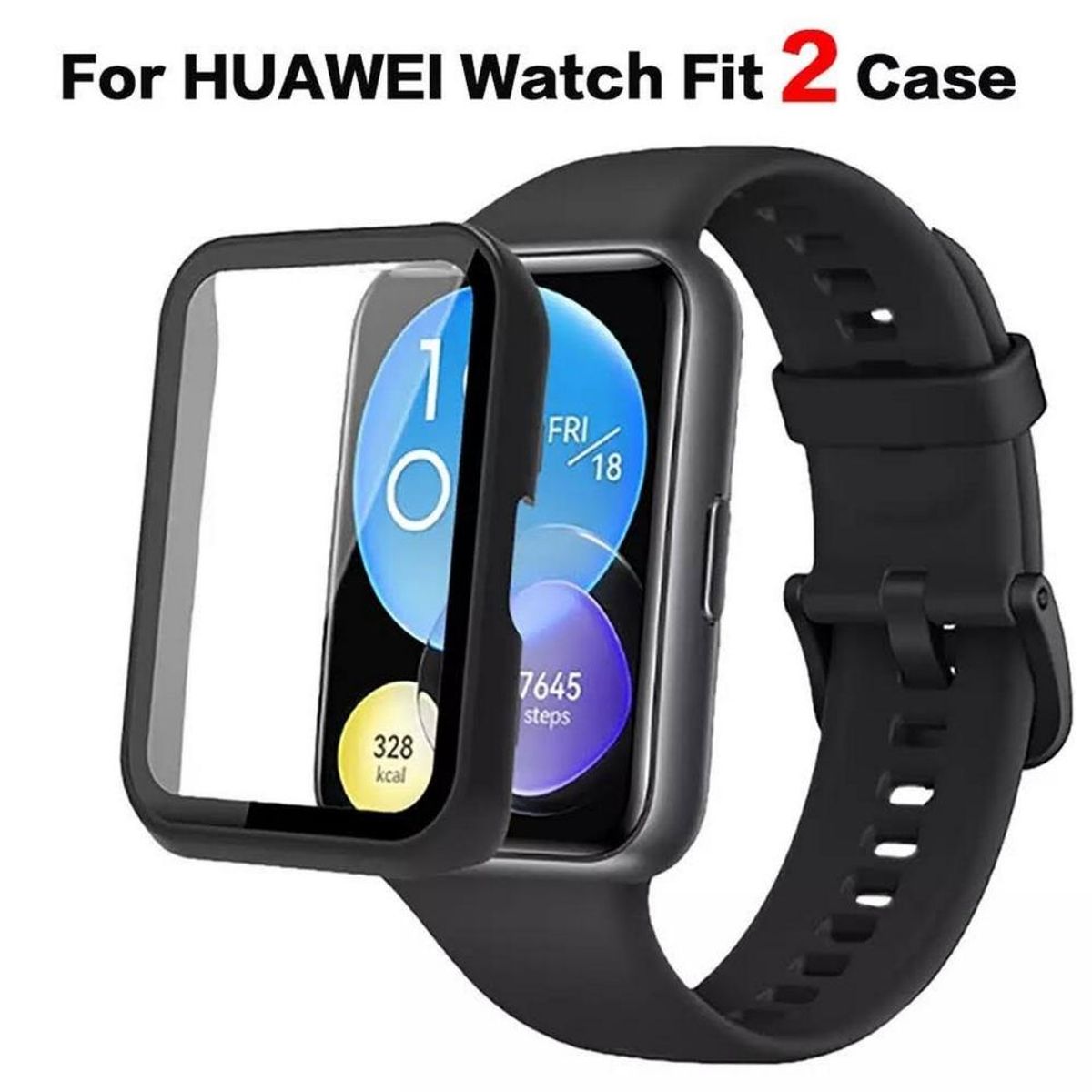 GAOR - Funda De Vidrio Templado y Marco Para Huawei Watch Fit 2 Transparente