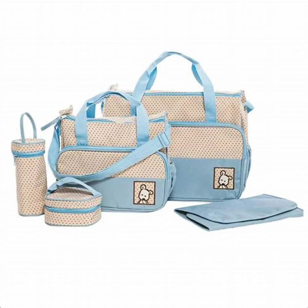 GENERICO - Set 5 Bolsas Pañaleras Mudador Bebe Viaje Multiuso 4 CELESTE.-