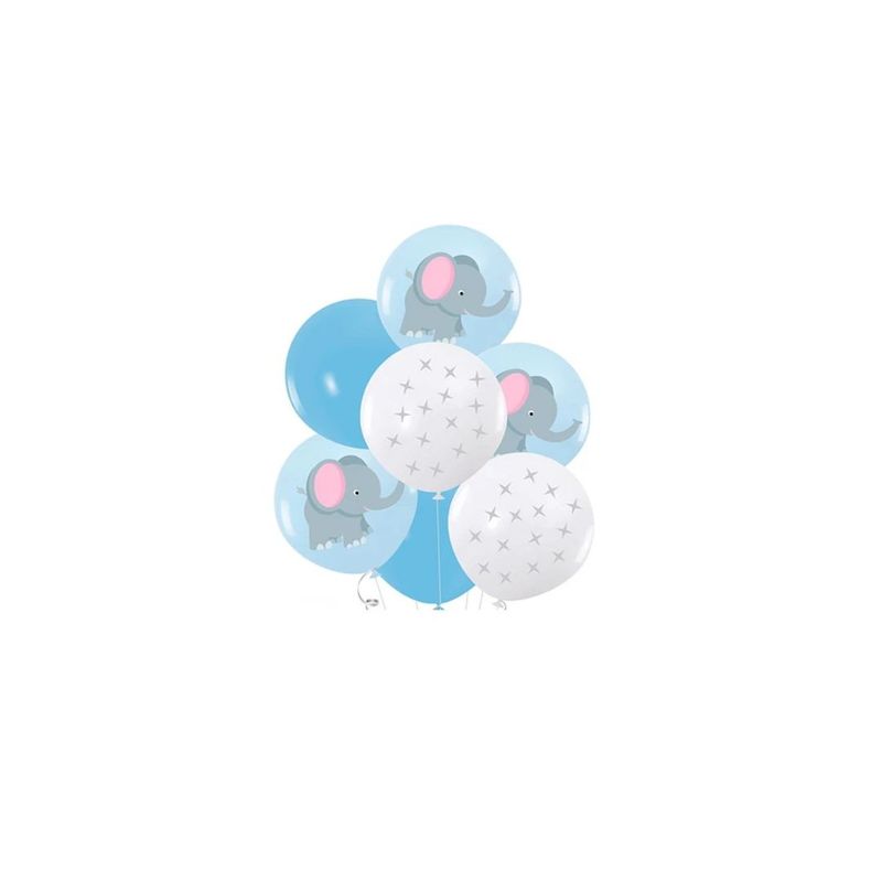 GENERICO - Set De Globos De Latex Estampado Elefante Azul 7pcs