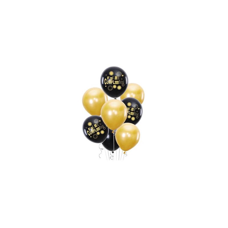 GENERICO - Set De Globos Feliz Cumpleaños Dorado y Negro 8pcs