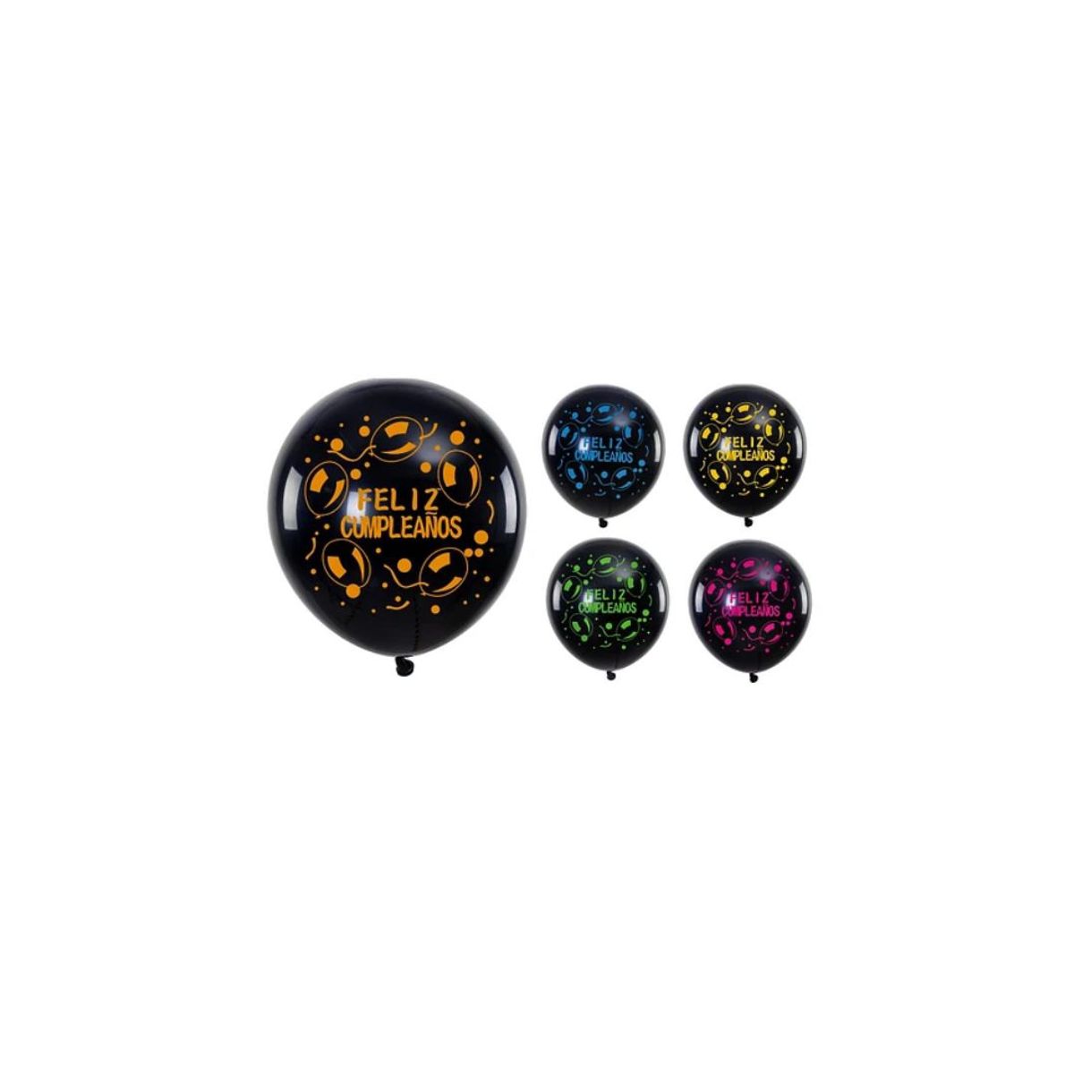GENERICO - Globos De Látex Feliz Cumpleaños 5pcs 30cm negro