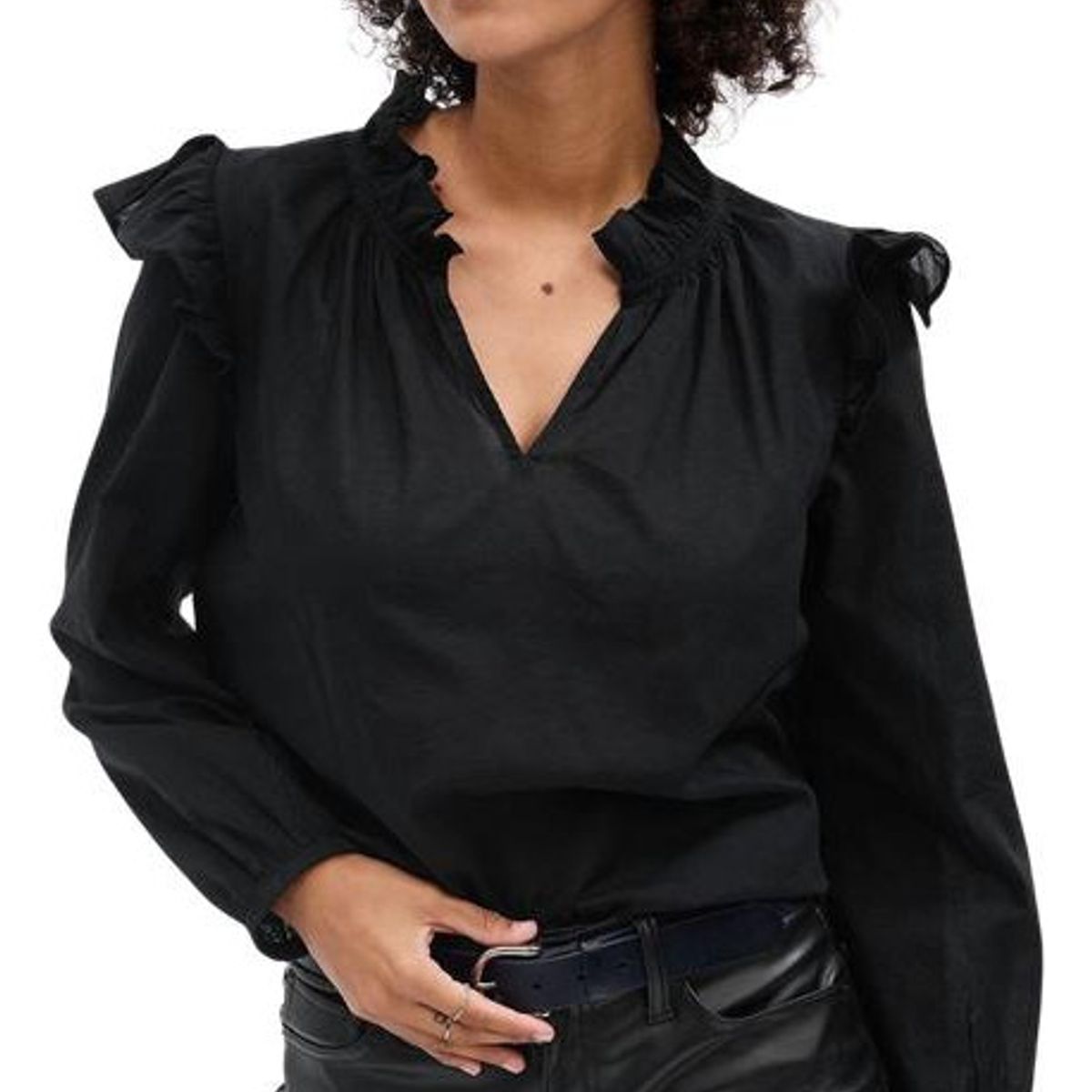 GAP - Blusa Escote V Vuelos Manga Larga Negro GAP