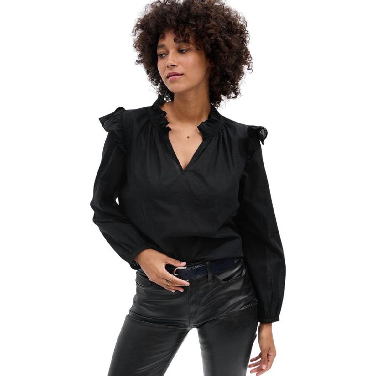 GAP - Blusa Escote V Vuelos Manga Larga Negro GAP