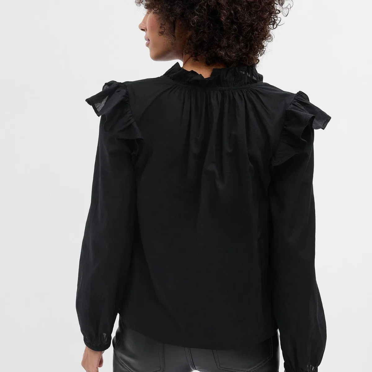 GAP - Blusa Escote V Vuelos Manga Larga Negro GAP