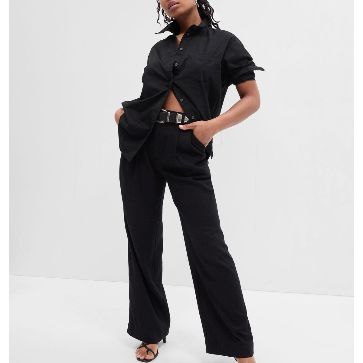 GAP - Blusa Popelina Oversize Manga Larga Mujer Negro