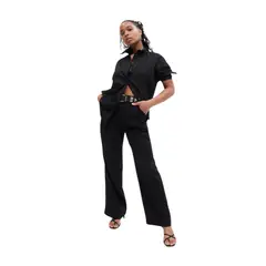 GAP - Blusa Popelina Oversize Manga Larga Mujer Negro
