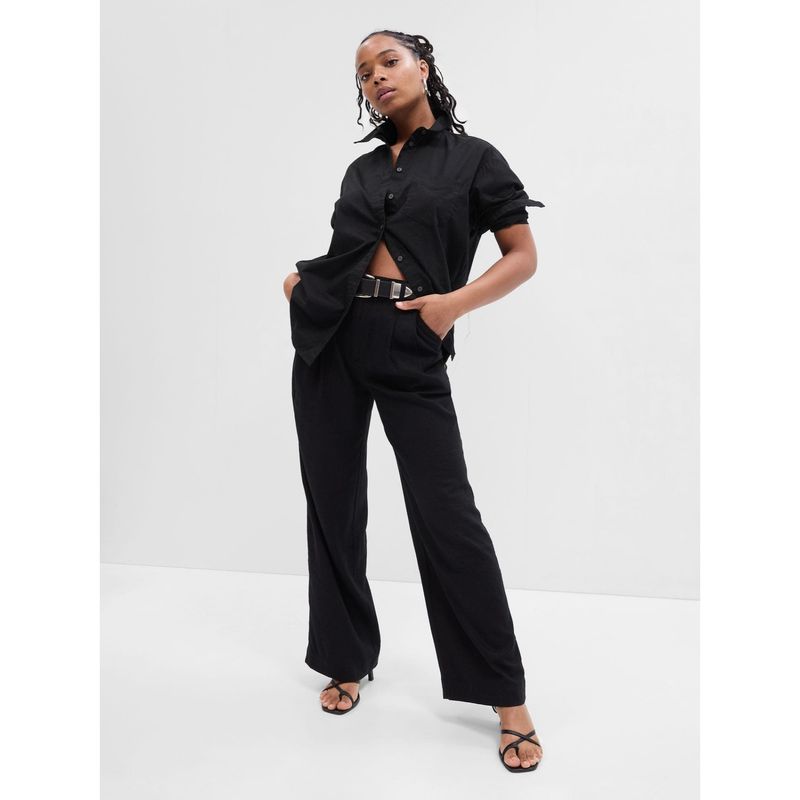 GAP - Blusa Popelina Oversize Manga Larga Mujer Negro