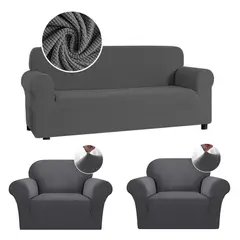GENERICO - FUNDAS CUBRE SILLON 3+1+1 CUADRILLE GRIS JUEGO DE 3 FUNDAS