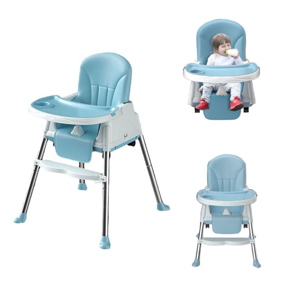 ACTUAL - Silla De Comer Para Bebés Azul Portátil Con Ruedas