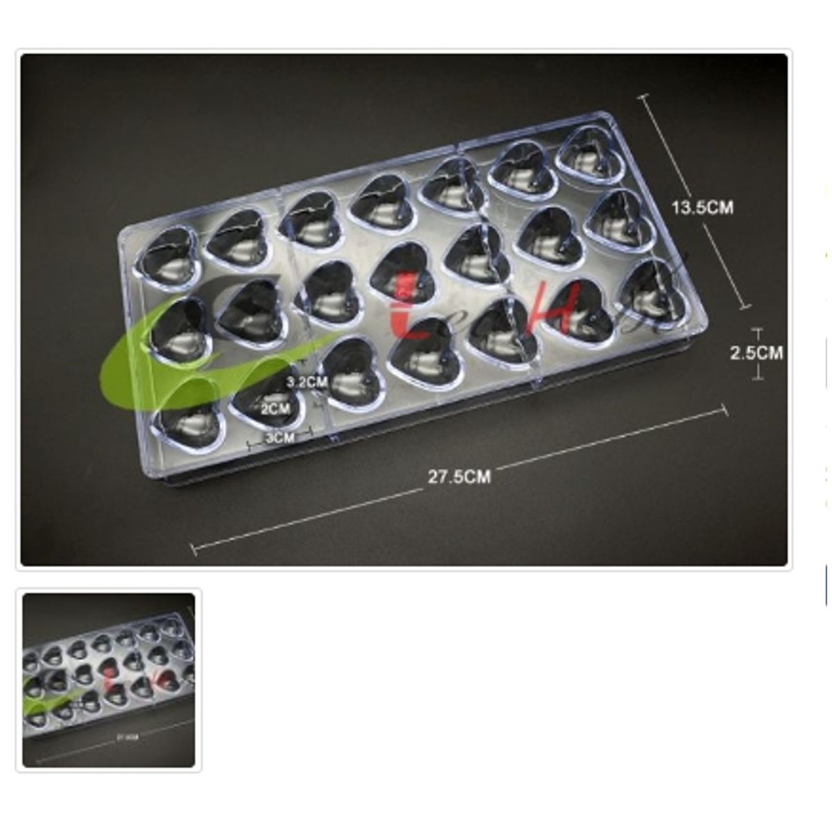 GENERICO - Molde Acrilico Para Chocolate 21 Divisiones Forma Corazon