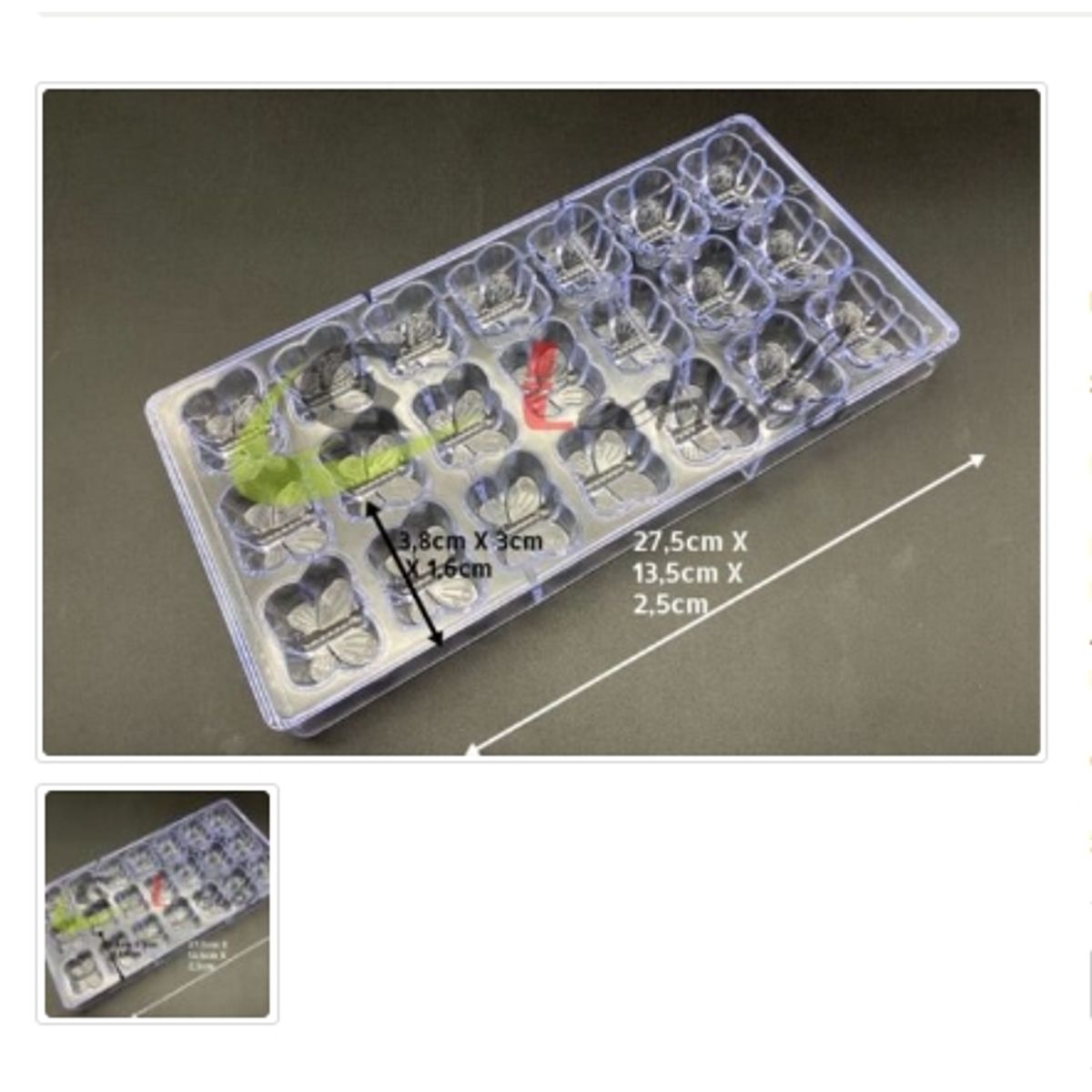 GENERICO - Molde Acrilico Para Chocolate 21 Divisiones Forma Mariposa