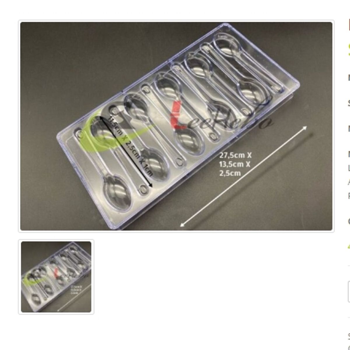 GENERICO - Molde Acrilico Para Chocolate 10 Divisiones Forma Cuchara