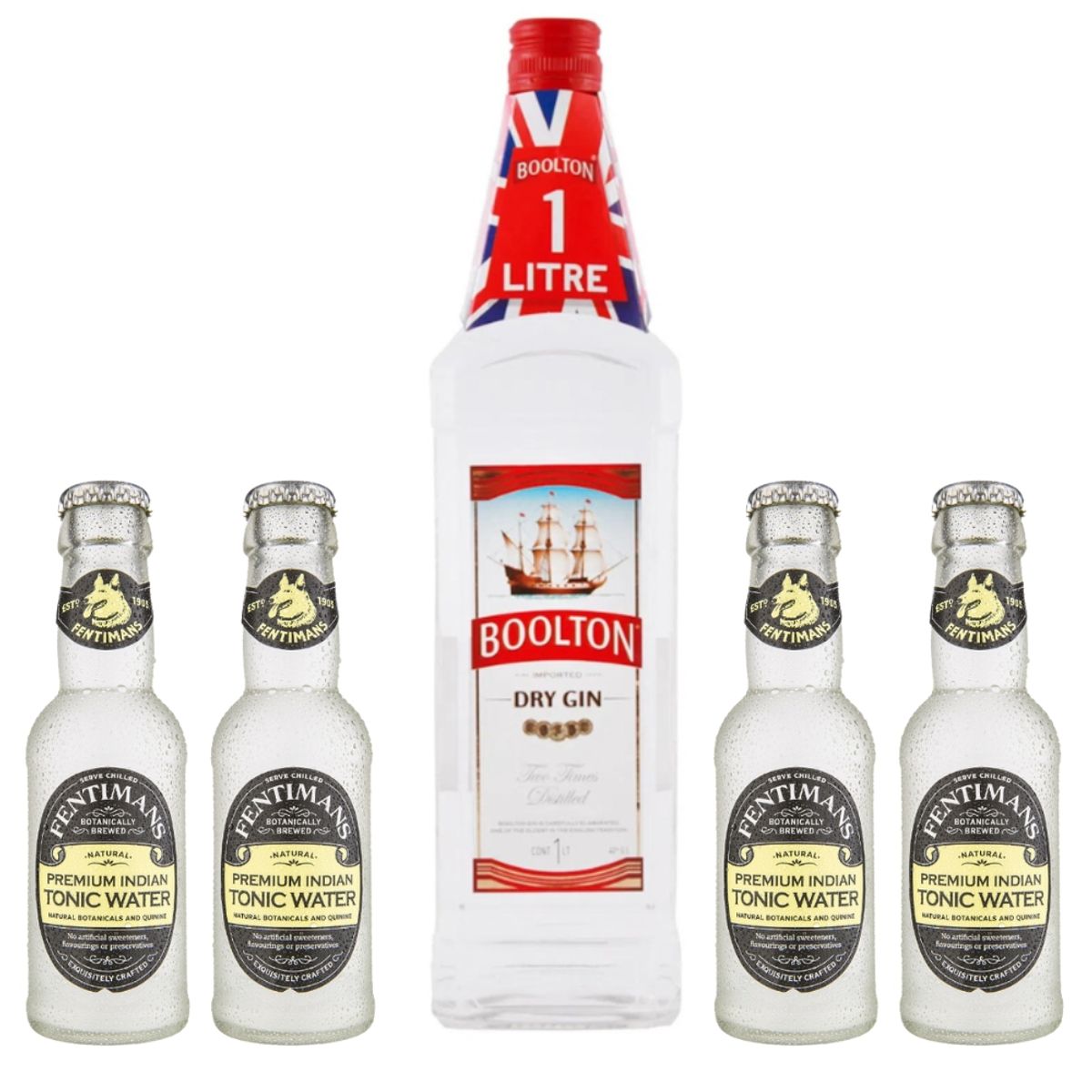 GENERICO - Pack Gin Boolton Dry 40° 1000cc + 4 Fentimans Tonic Water
