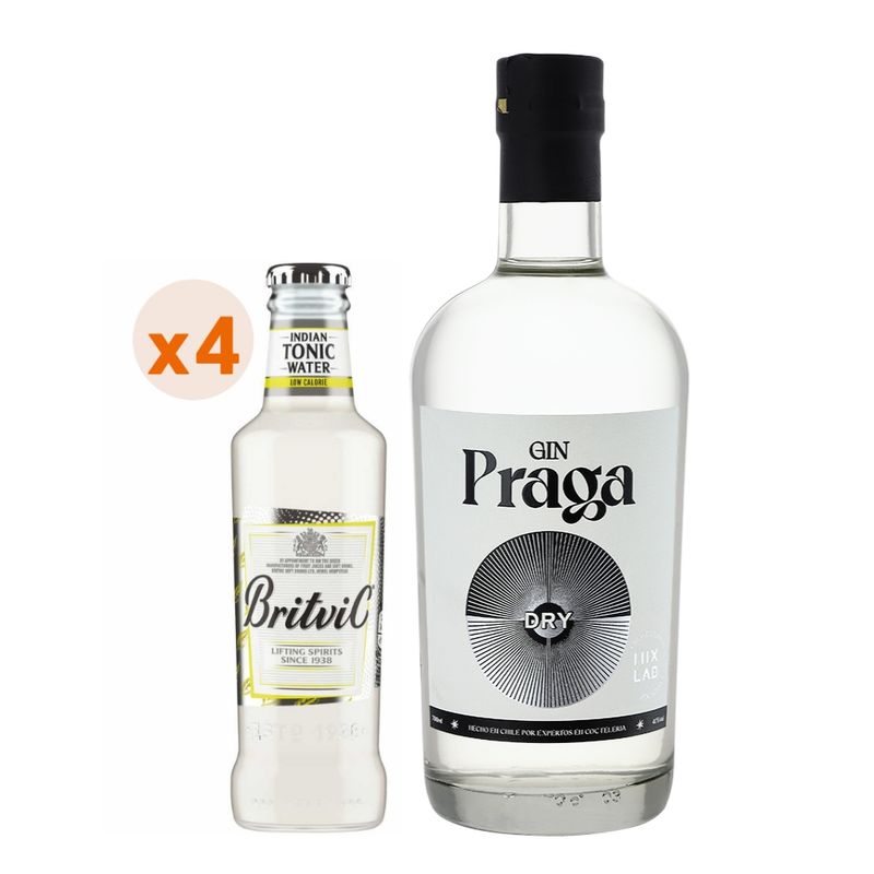 GENERICO - Gin Praga 700cc + 4x Britvic Tonic Low Calorie 200cc