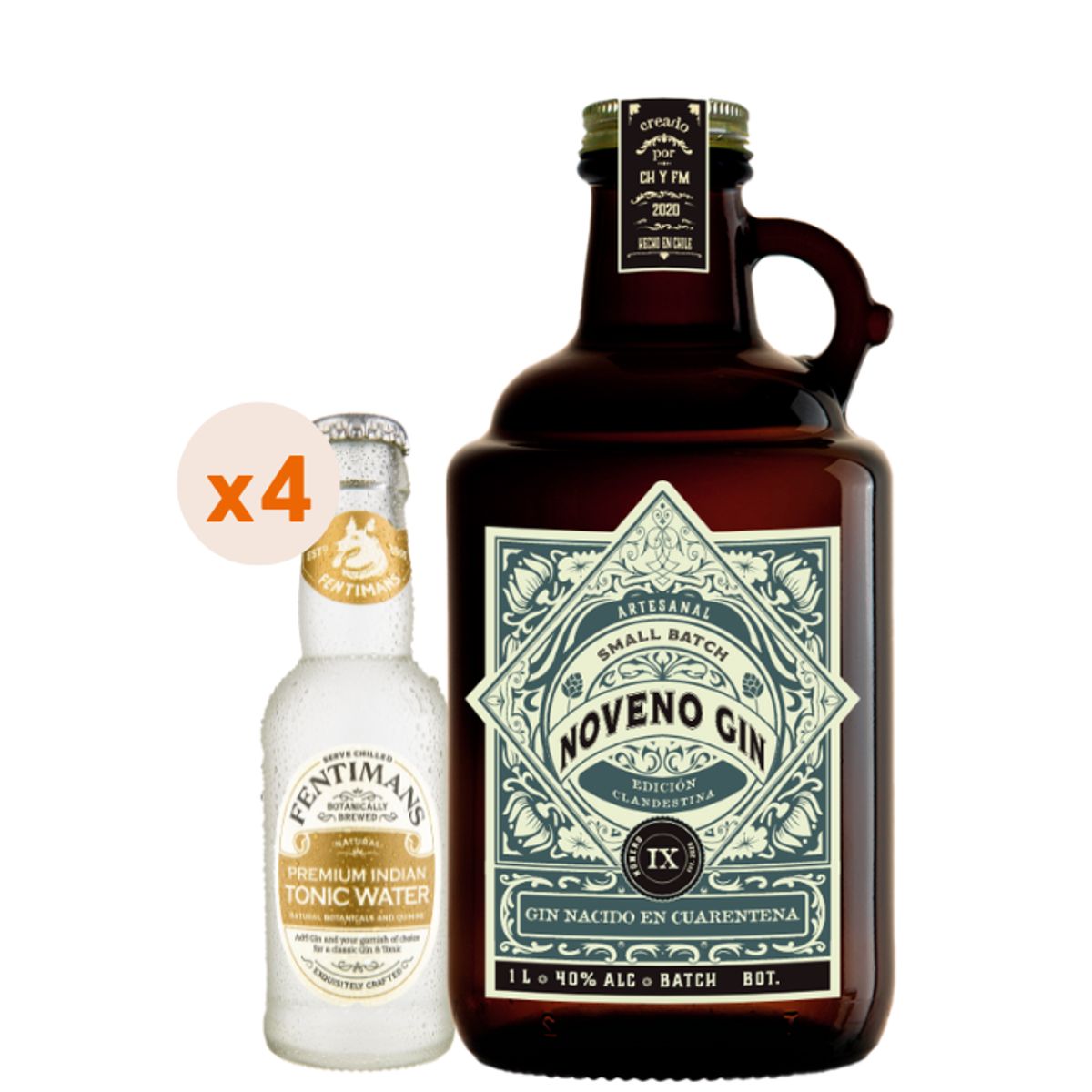 NOVENOSUR - Gin Noveno 40° 1000cc + 4 Fentimans Premium Tonic Water