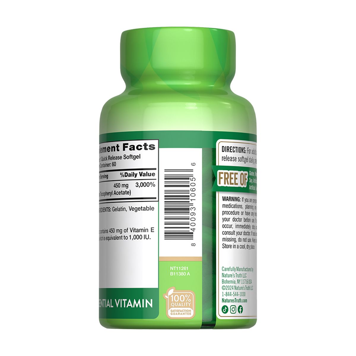 NATURE'S TRUTH - Vitamina E 450mg 1000 UI 60 Capsulas Blandas NATURE'S TRUTH