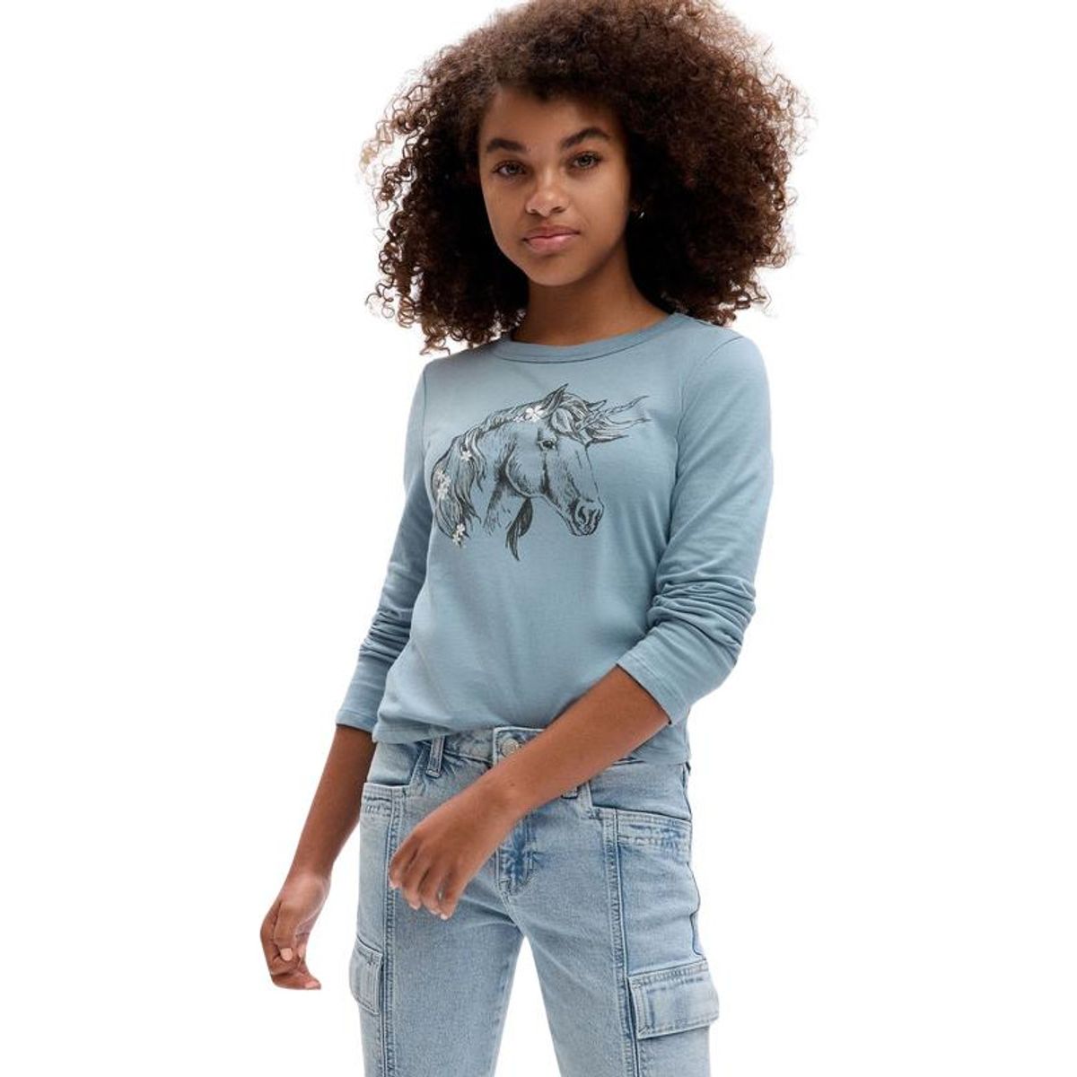 GAP - Polera Gráfica Unicornio Manga Larga Celeste GAP