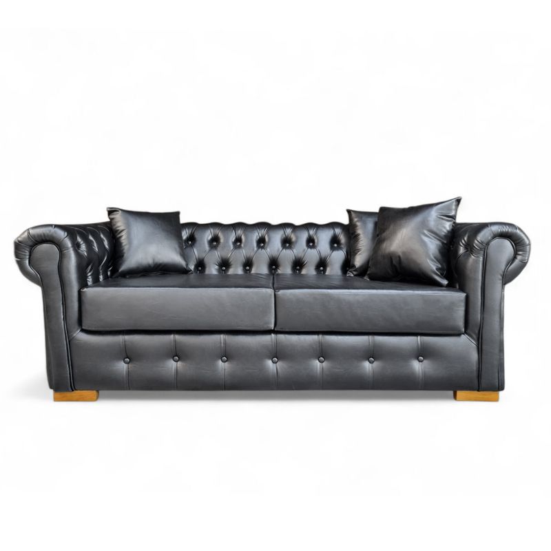 GENERICO - Sofa Chesterfield 3 Cuerpos Cuero Sintético Pu Negro