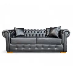 GENERICO - Sofa Chesterfield 3 Cuerpos Cuero Sintético Pu Negro