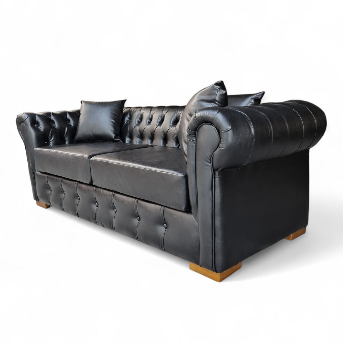 GENERICO - Sofa Chesterfield 3 Cuerpos Cuero Sintético Pu Negro