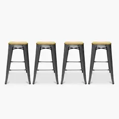 FORM DESIGN - Pack 4 Tolix Taburetes 66 Madera Plata Form
