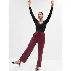 GAP - Pantalón Mujer Wide-Leg Elástico Burdeo