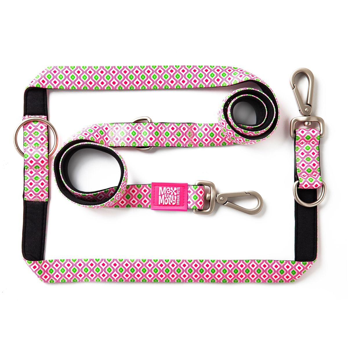 MAX & MOLLY - Correa Perro Multifuncional L Retro Pink 2,5cm 2mt Max Molly