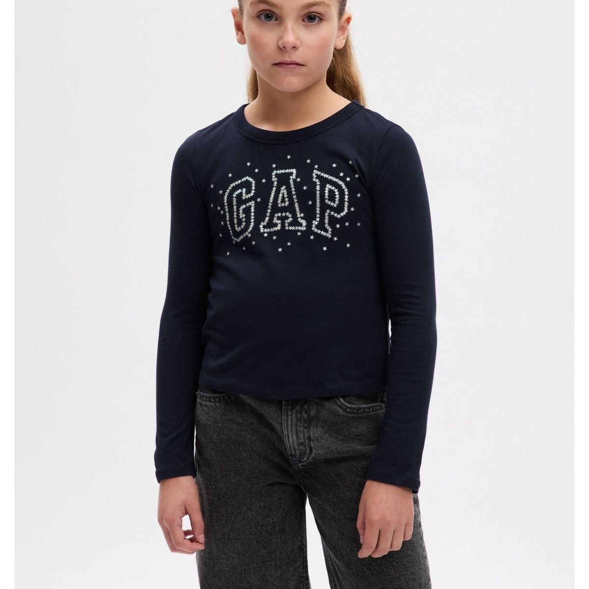 GAP - Polera Logo Manga Larga Navy Niña Negro