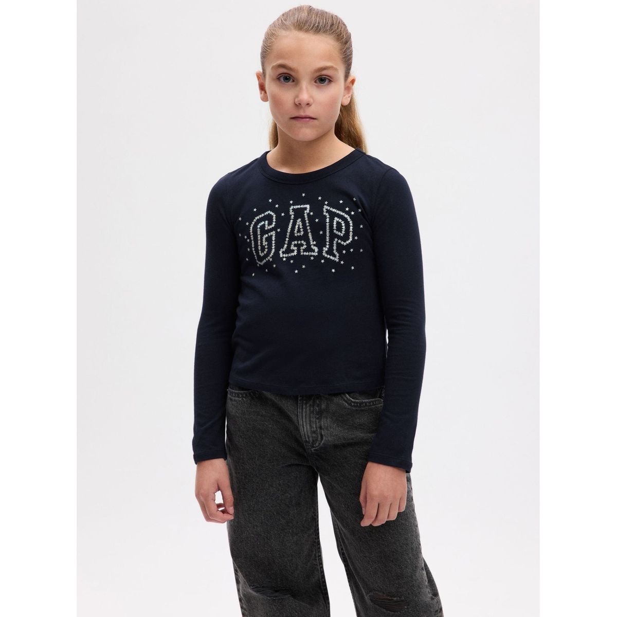GAP - Polera Logo Manga Larga Navy Niña Negro