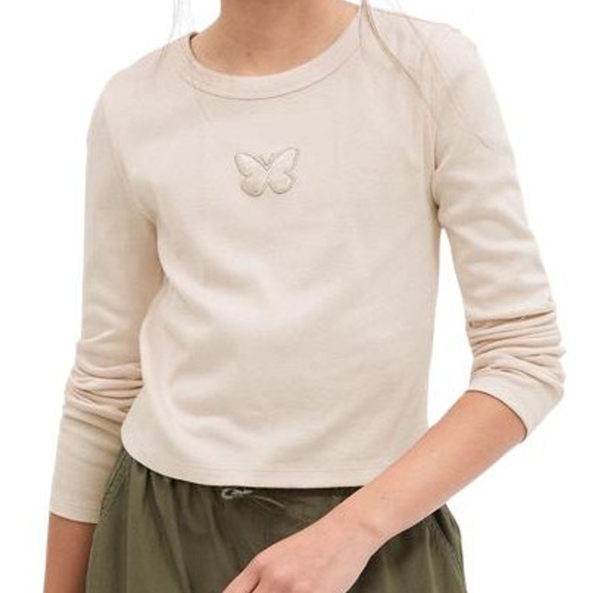 GAP - Polera Cropped Gráfica Manga Larga Crema GAP