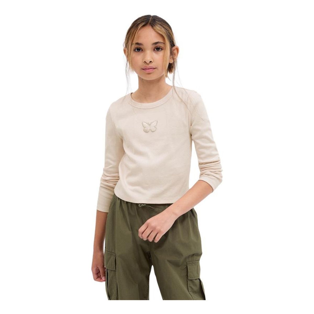 GAP - Polera Cropped Gráfica Manga Larga Crema GAP