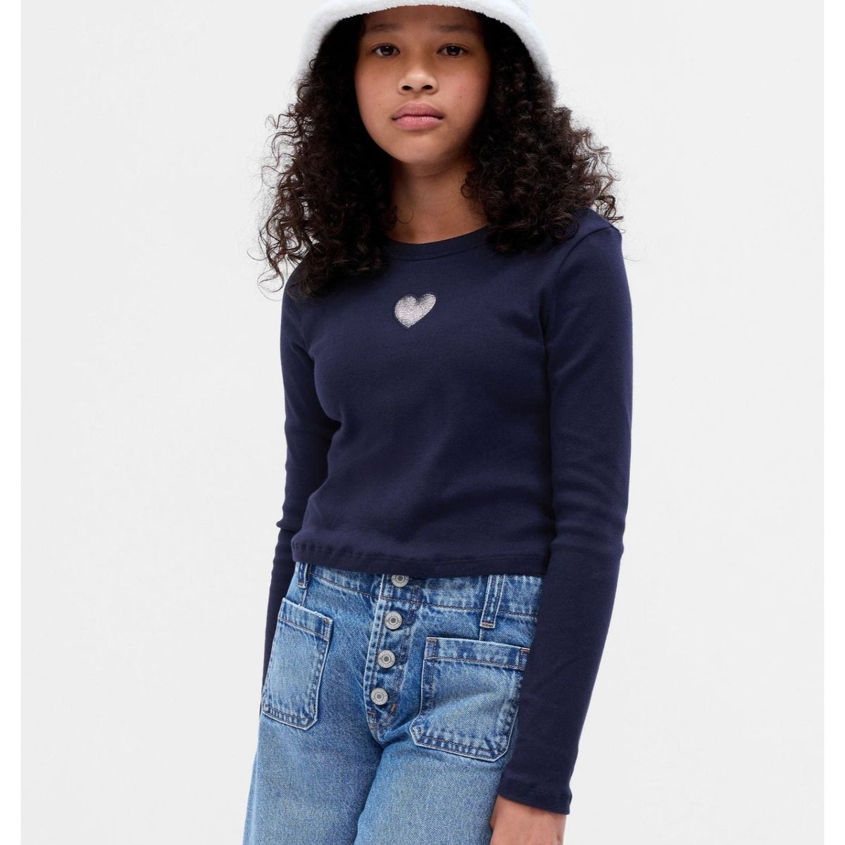 GAP - Polera Cropped Gráfica Manga Larga Navy Niña Azul