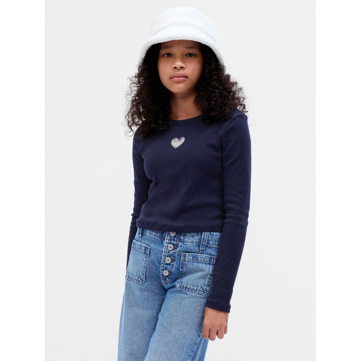 GAP - Polera Cropped Gráfica Manga Larga Navy Niña Azul
