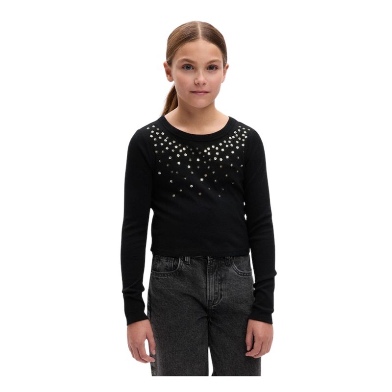 GAP - Polera Cropped Manga Larga Niña Negro