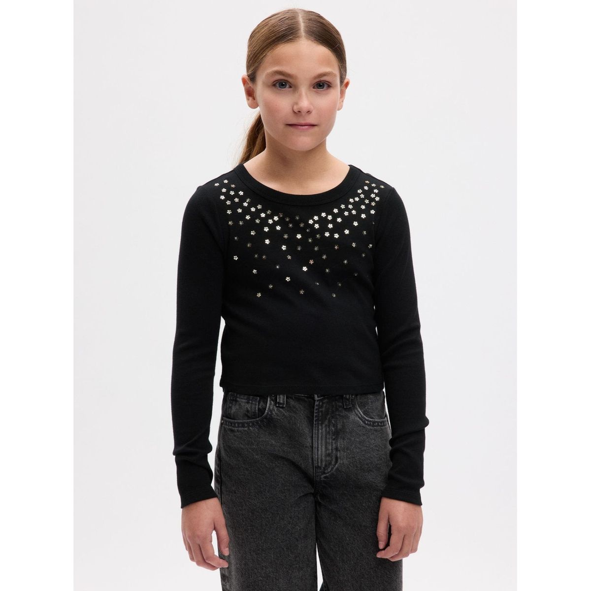 GAP - Polera Niña Gap Cropped Manga Larga Negro