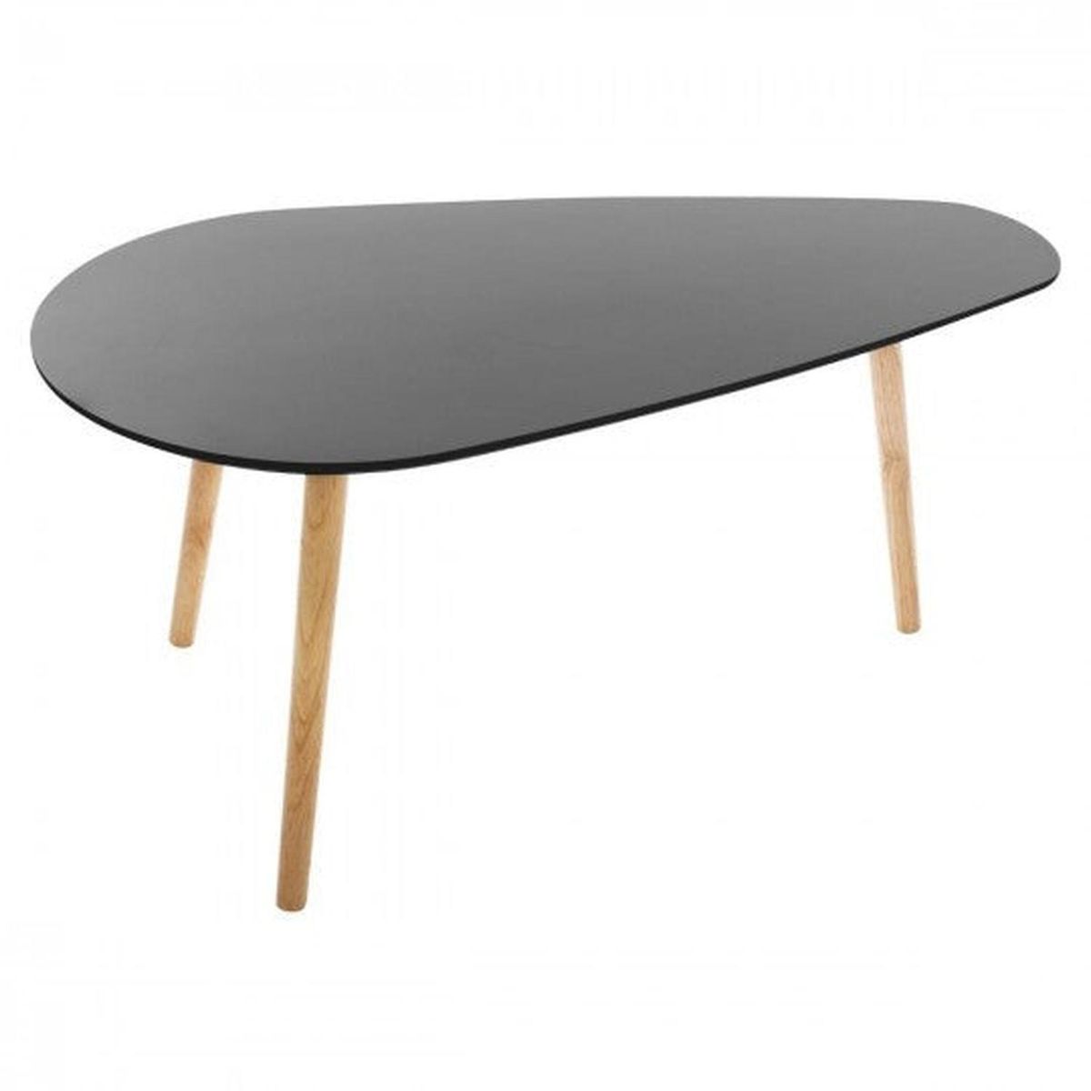 PANDALINO - Mesa de centro triangular negra bordes redondeados con patas madera - Negro