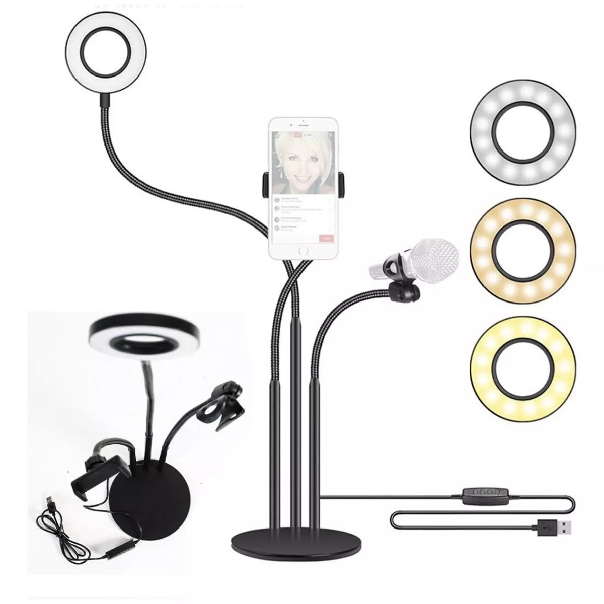 GENERICO - Anillo Aro De Luz Con Soporte Para Telefono Y Microfono Tik