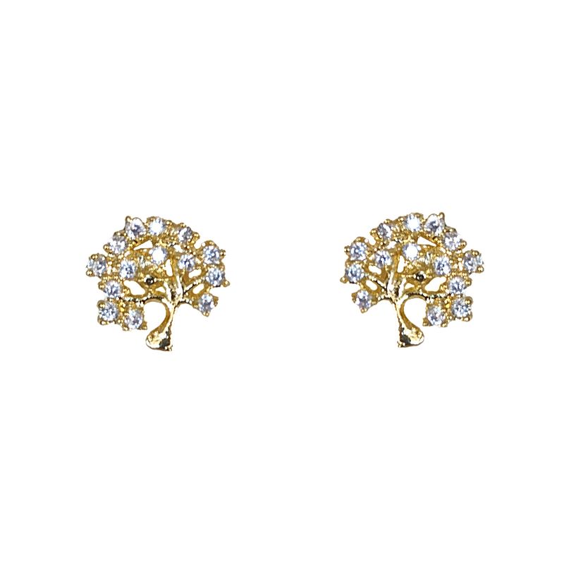 ANDREA COGGIOLA JOYAS - Aros Árbol Circón Enchapado Oro 18K