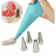 GENERICO - Manga Pastelera De Silicona + 4 Boquillas Acero Inoxidable