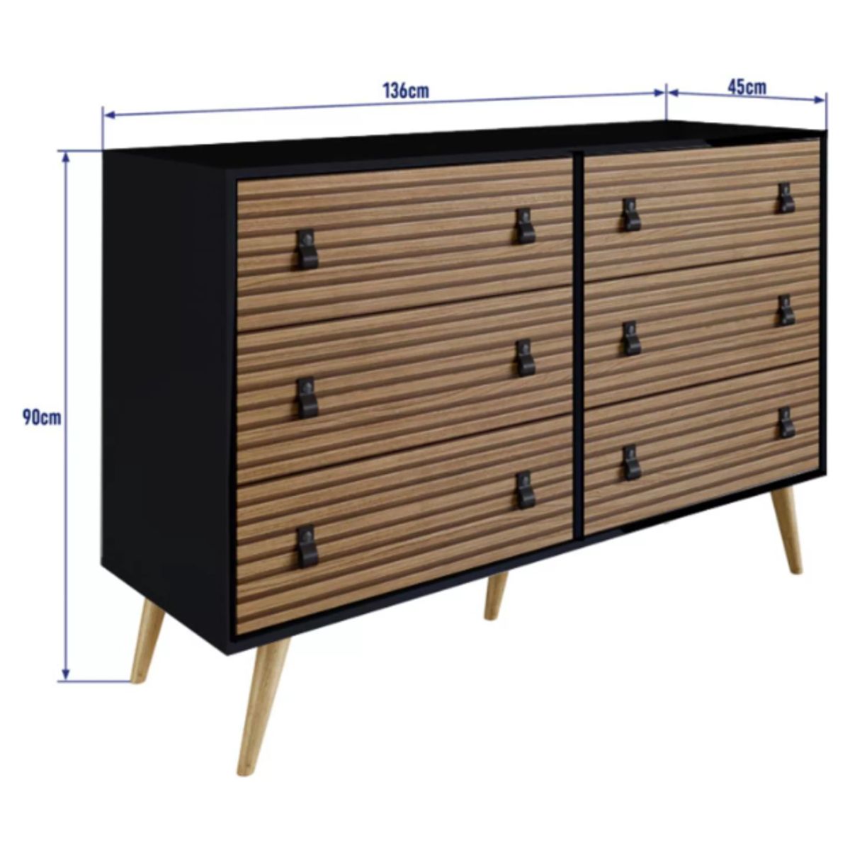 BE DESIGN - CÓMODA AMBER 6 CAJONES NEGRO MATE/BRISE