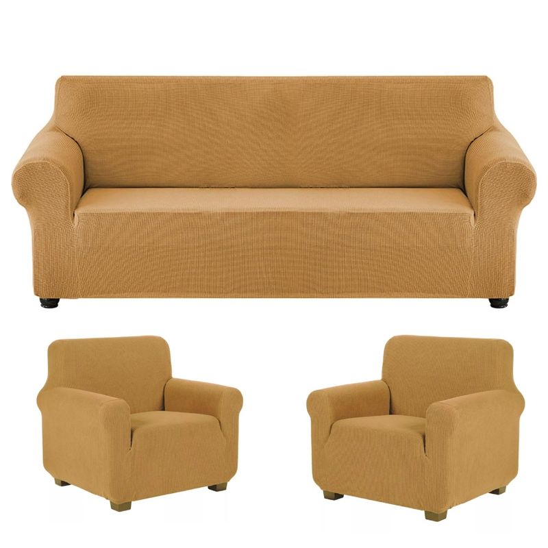 GENERICO - FUNDAS CUBRE SILLON 3+1+1 CUADRILLE MOSTAZA JUEGO DE 3 FUNDAS