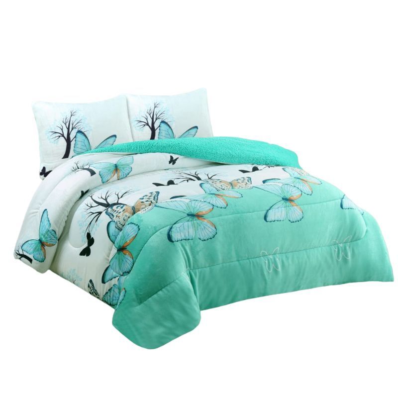 GENERICO - Cobertor Plush Con Chiporro King Verde Mariposas TF