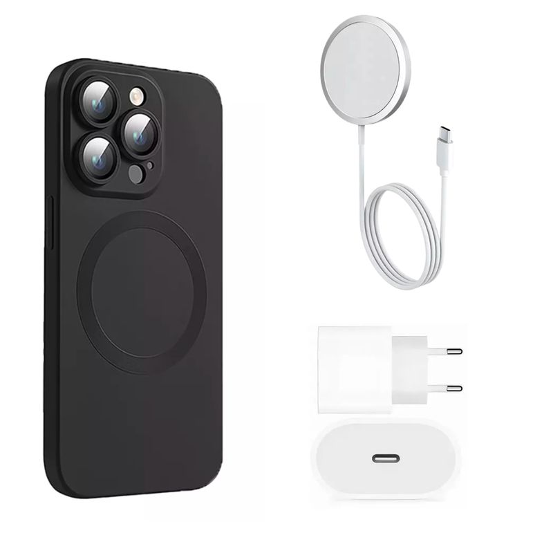 GENERICO - Carcasa Magsafe Protector Cámara iPhone 14 Pro + Cargador