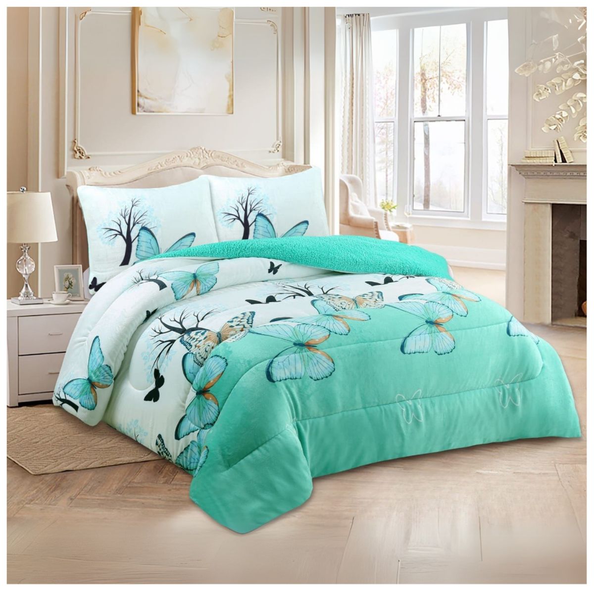 GENERICO - Cobertor Plush Con Chiporro 2 Plazas Diseño Floral Invierno