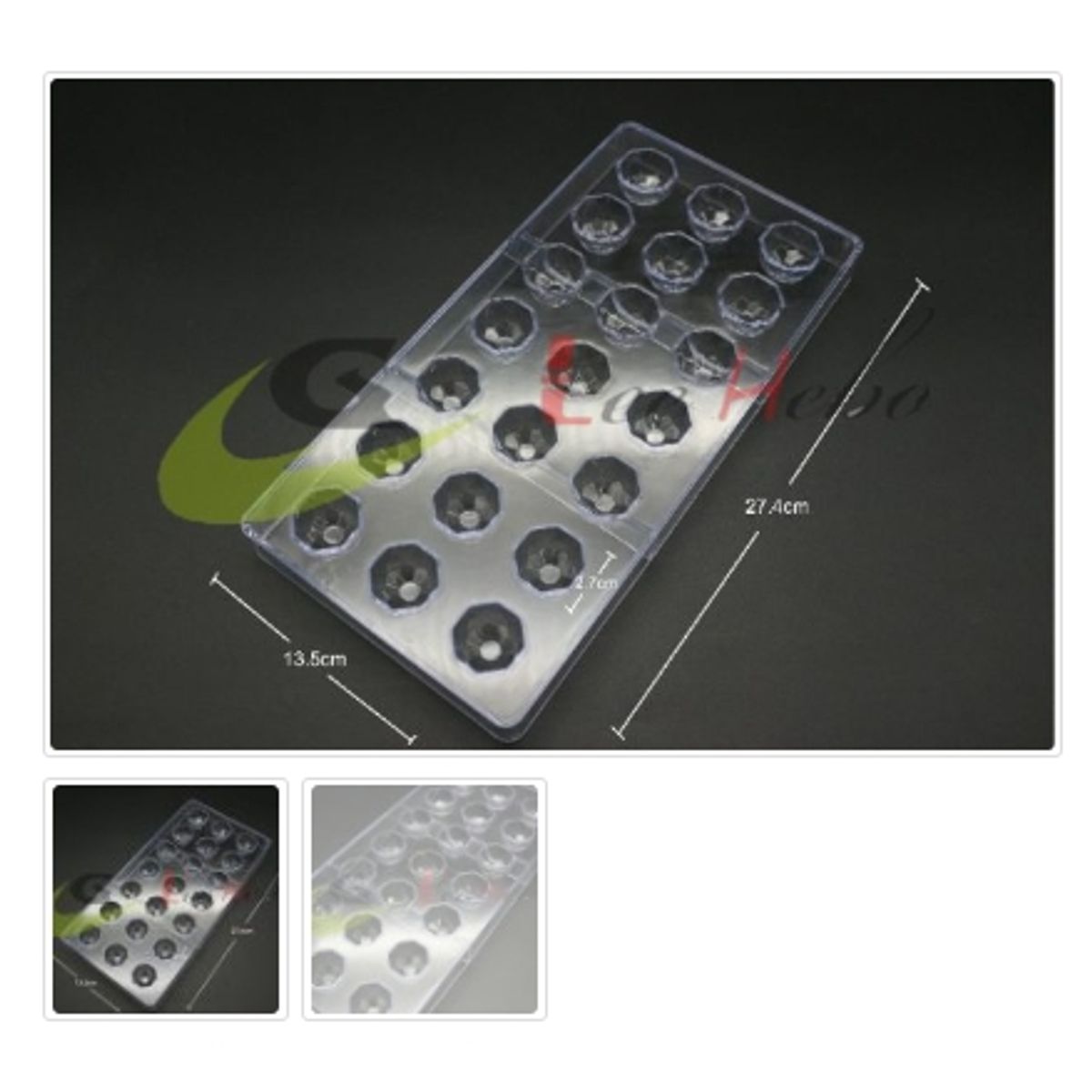 GENERICO - Molde Acrilico Para Chocolate 21 Divisiones Forma Diamantes.