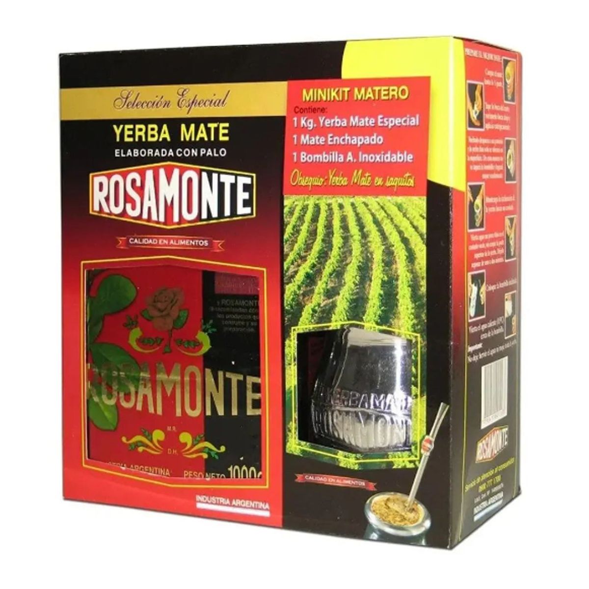 ROSAMONTE - Kit Matero Rosamonte (Incluye Yerba, mate y bombilla)
