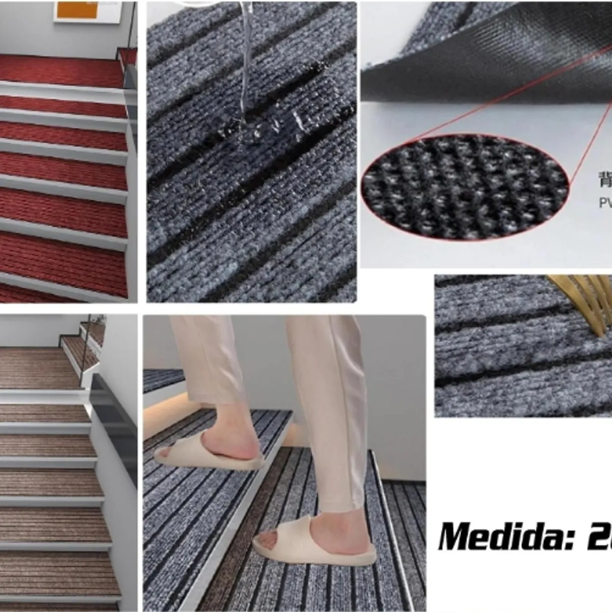 GENERICO - Alfombra Moderna Autoadhesiva Para Escalera 26X75 cm Gris